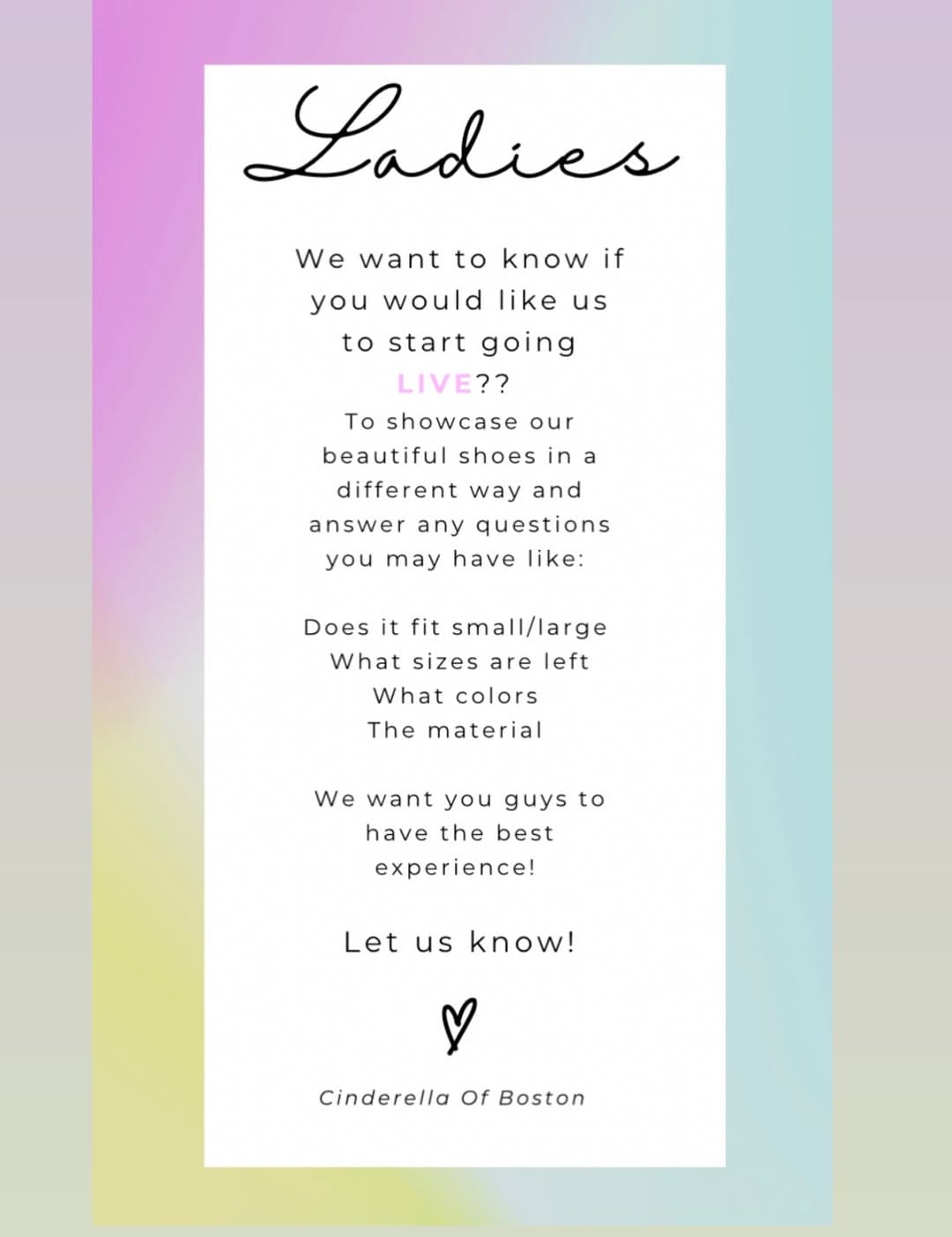 Post 2 by Cinderella of Boston on Instagram (image)