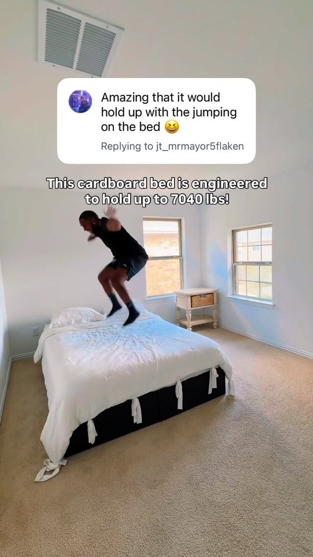 Post 6 by Yona Sustainable Furniture | Cardboard Bed, Headboard, & Table on Instagram (video)