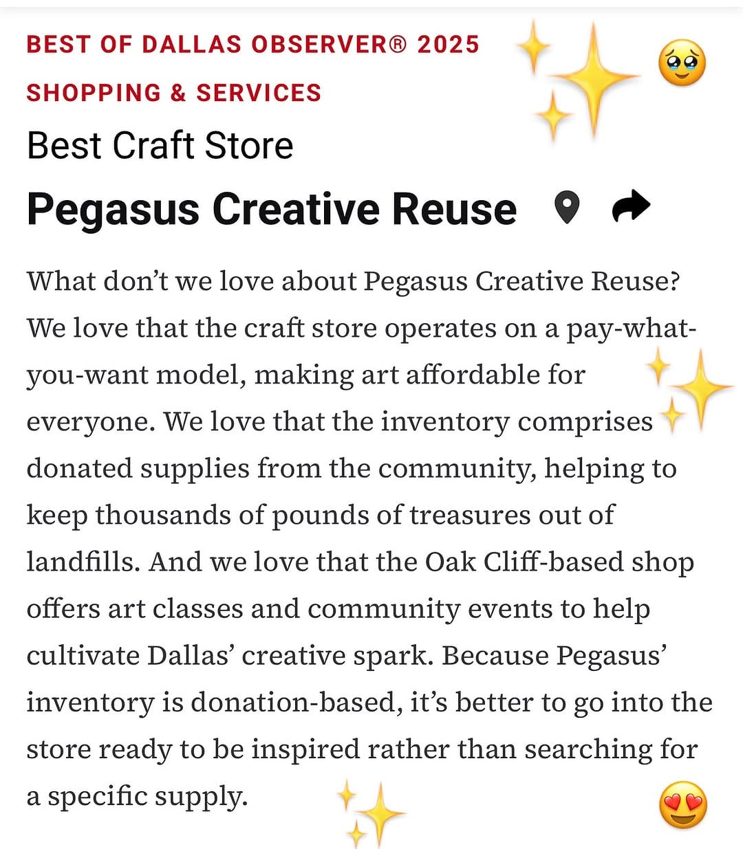 Post 9 by Pegasus Creative Reuse on Instagram (image)