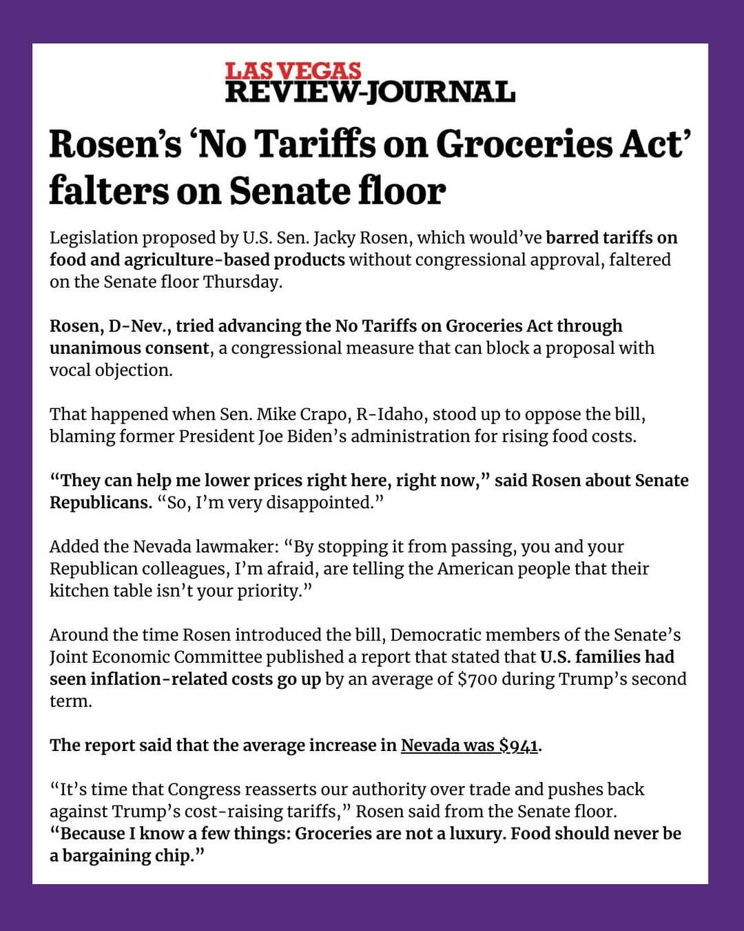 Post 5 by Senator Jacky Rosen on Instagram (image)