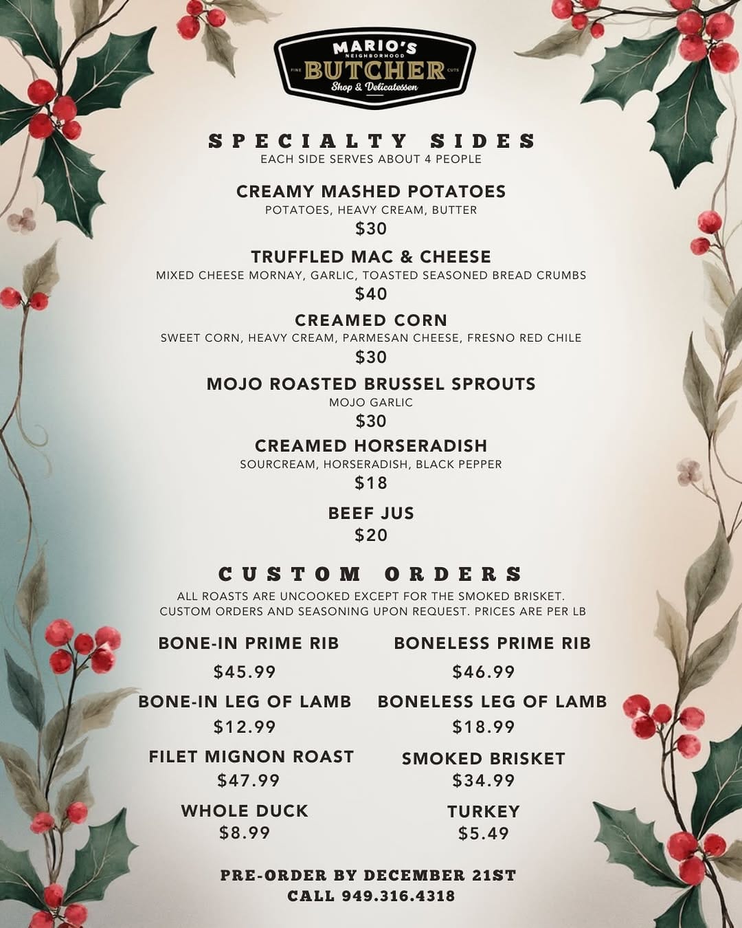 Post 2 by Mario’s Butcher Shop on Instagram (image)