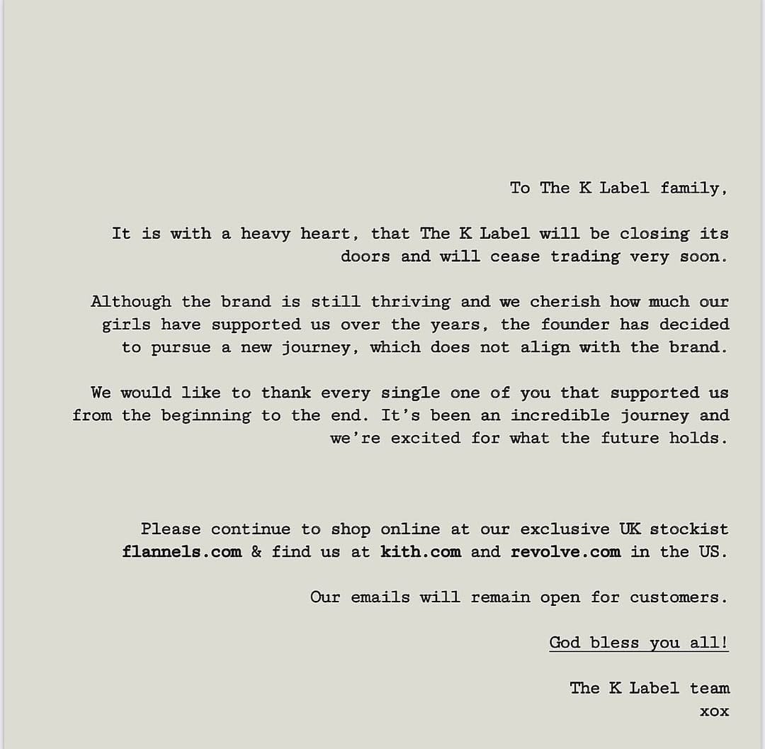 Post 1 by The K Label on Instagram (image)