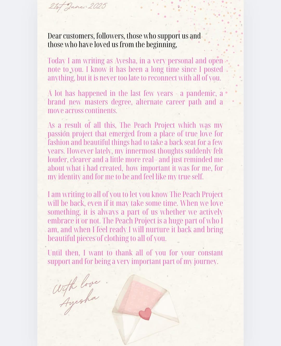 Post 1 by The Peach Project By Ayesha on Instagram (image)