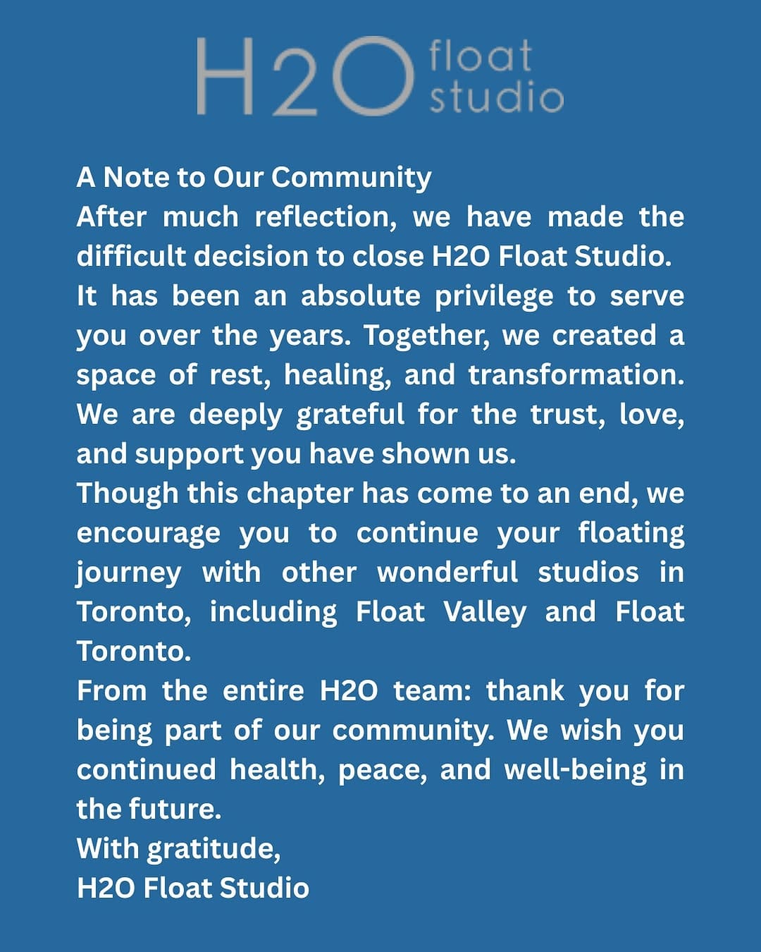 Post 1 by H2O Float Studio on Instagram (image)