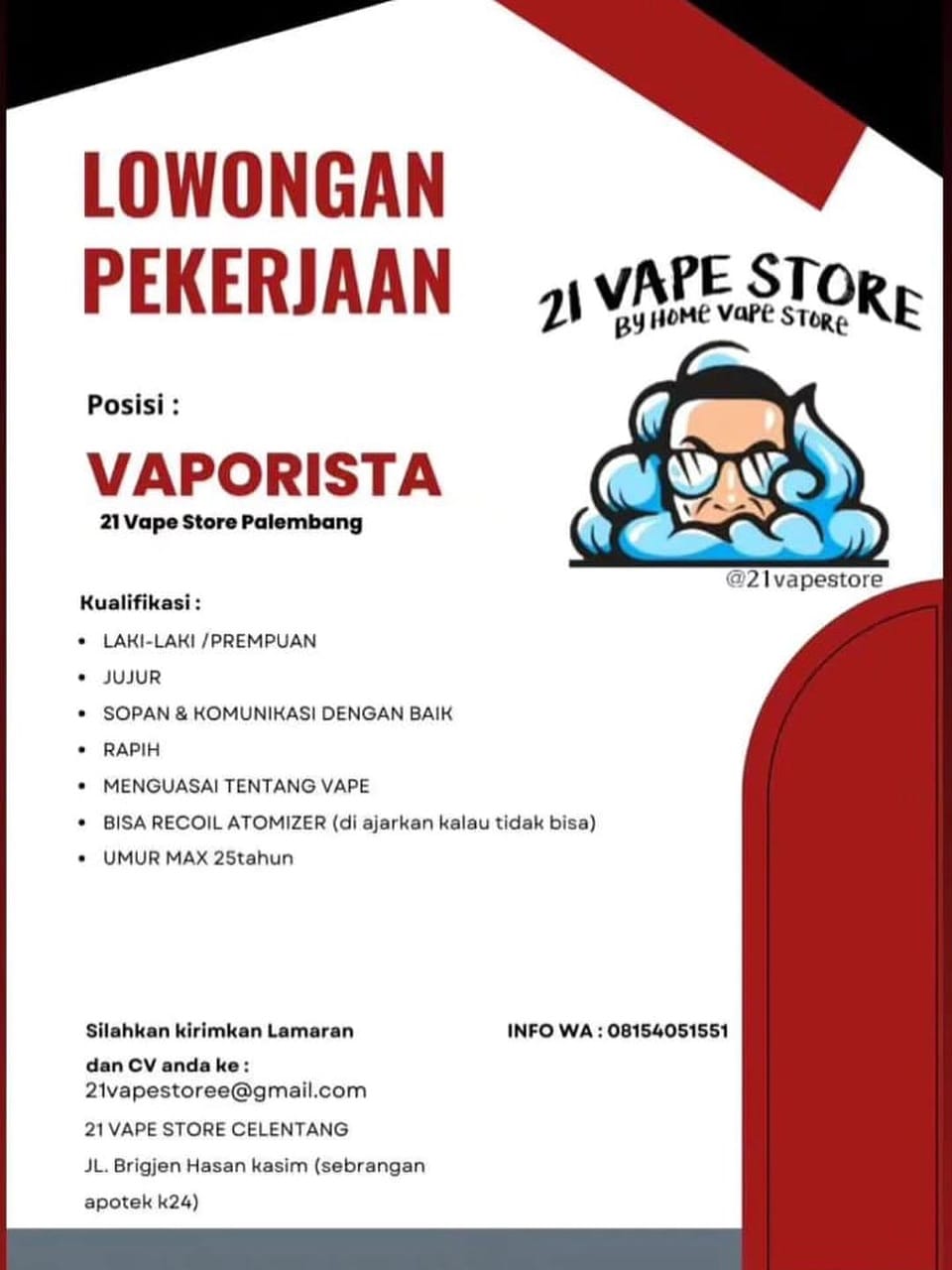 Post 1 by 21 VAPE STORE PALEMBANG on Instagram (image)