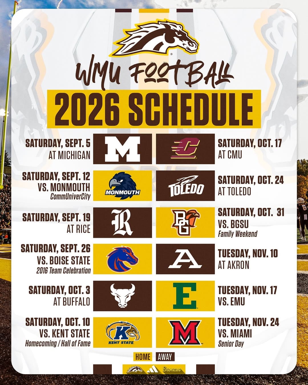 Post 8 by Western Michigan Football on Instagram (image)