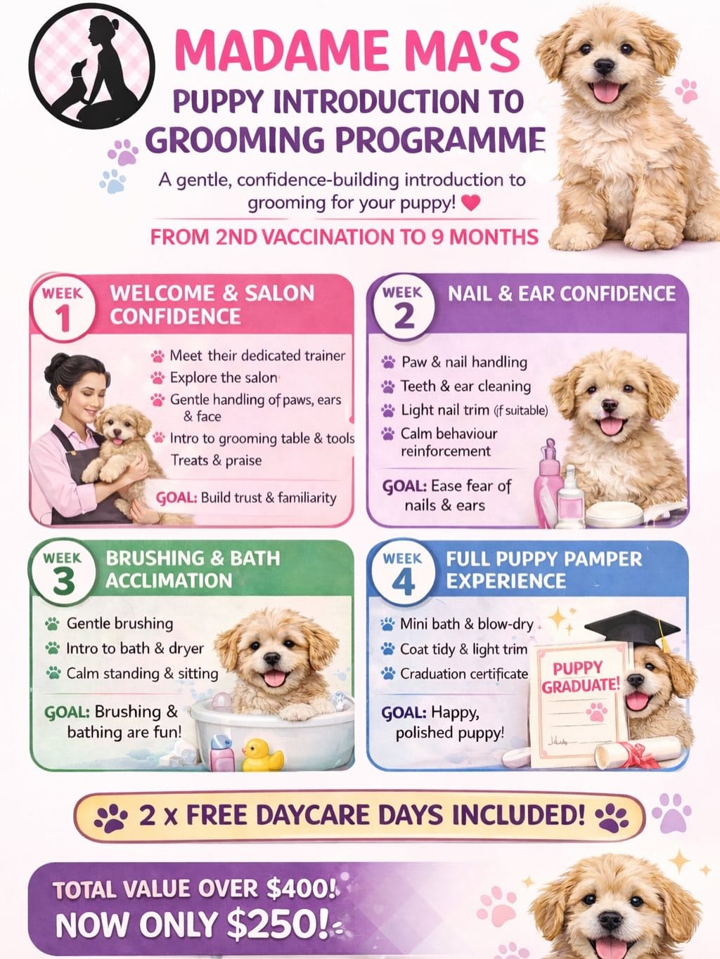 Post 8 by Madame Ma’s Doggie Daycare & Grooming on Instagram (carousel)