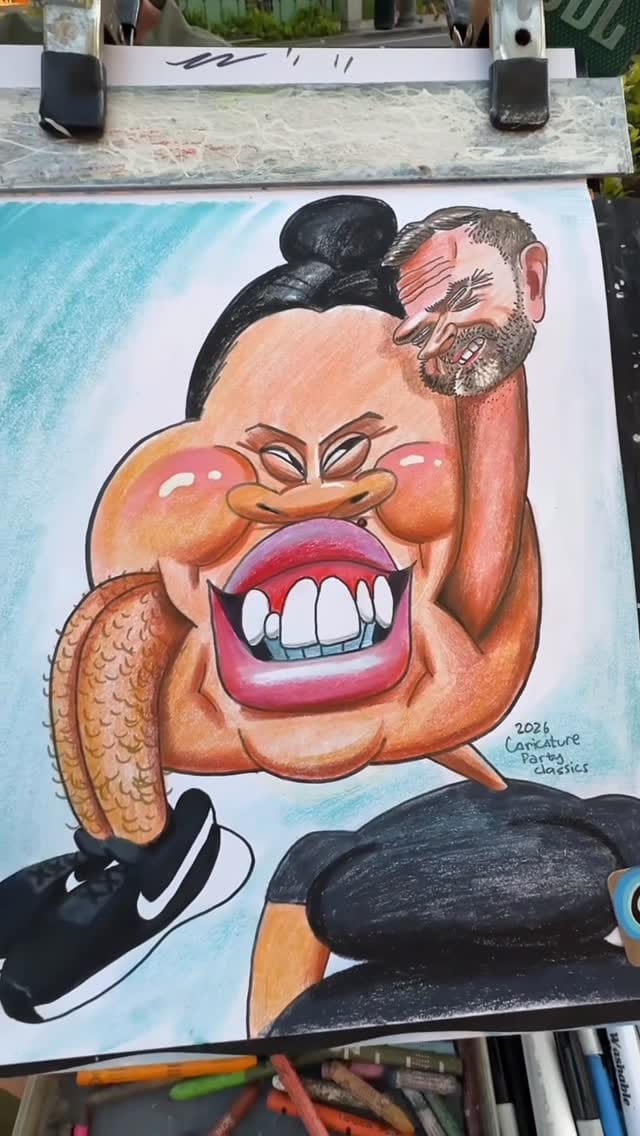 Post 4 by Aaron Philby & Saemee Yoon's caricatures on Instagram (video)