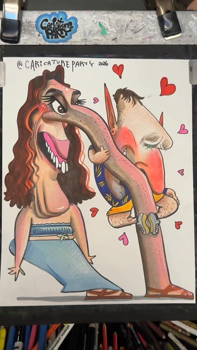 Post 3 by Aaron Philby & Saemee Yoon's caricatures on Instagram (video)