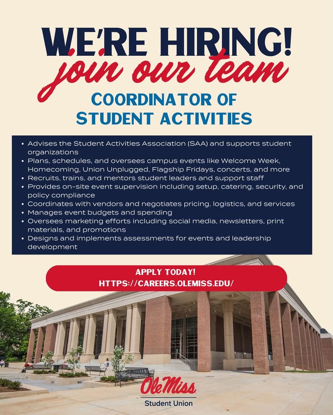 Post 8 by The Gertrude C. Ford Ole Miss Student Union on Instagram (image)