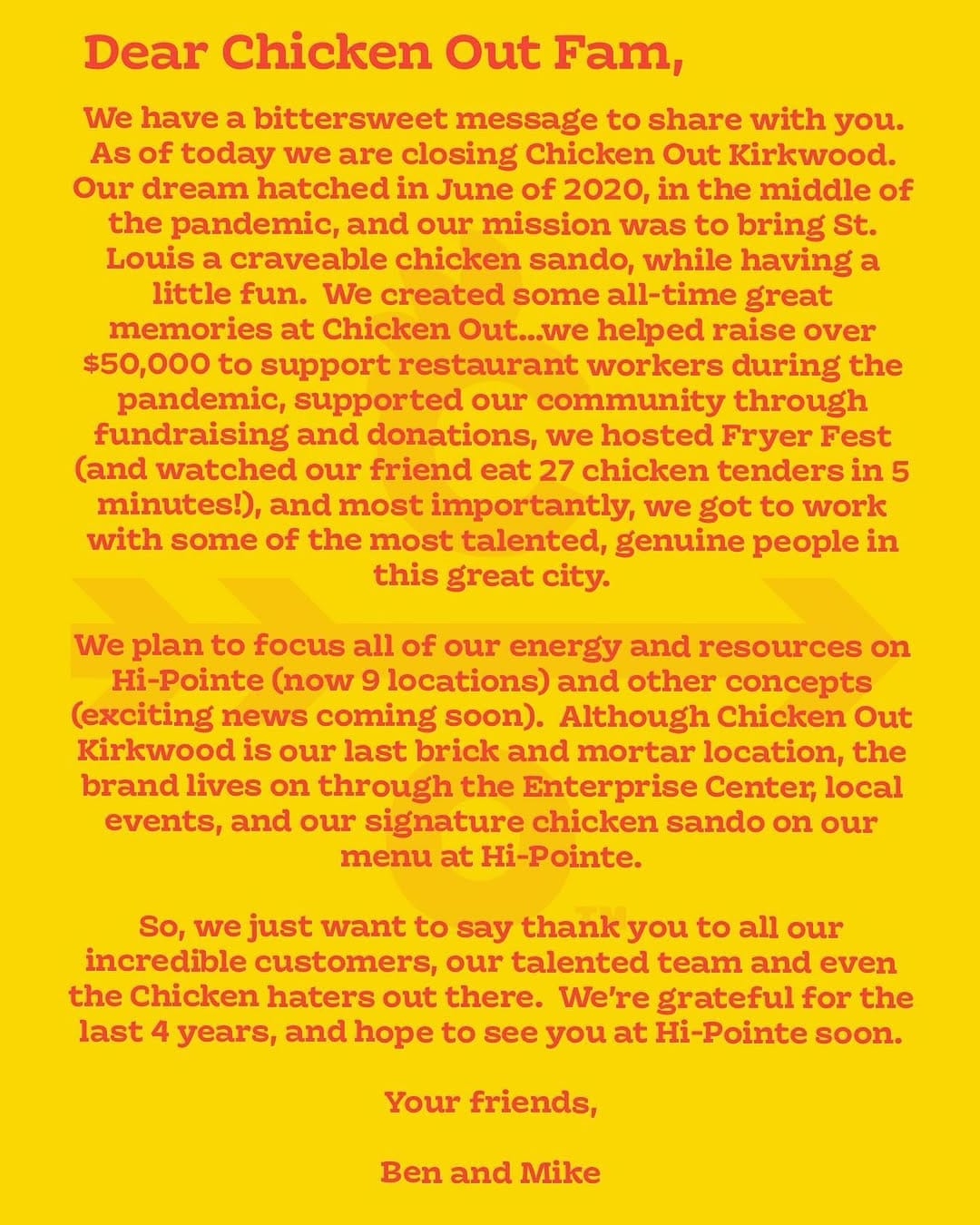 Post 2 by Chicken Out on Instagram (image)
