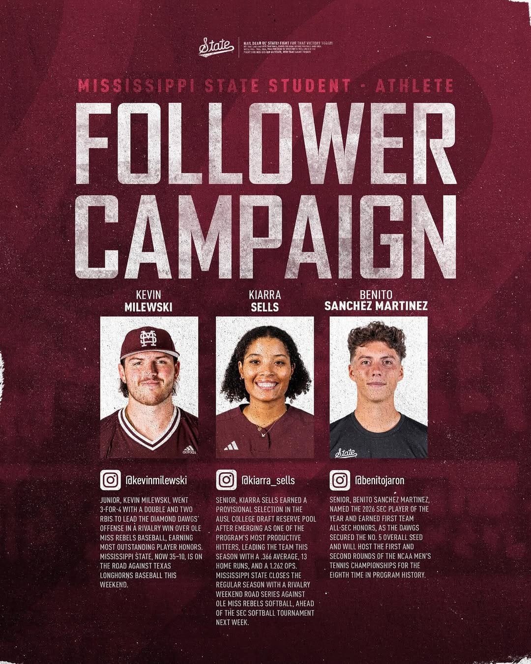 Post 3 by Mississippi State Bulldog Athlete Services on Instagram (image)