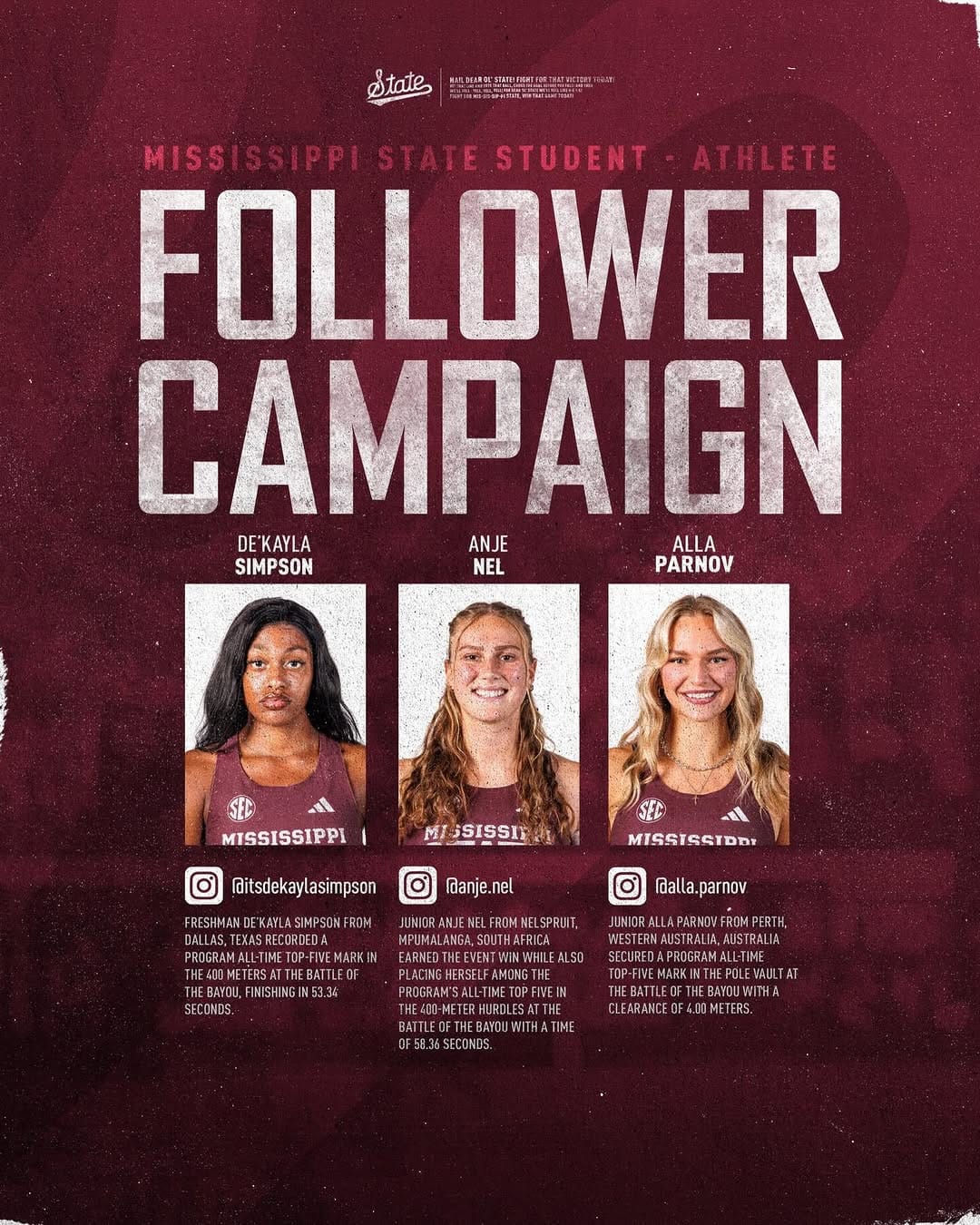Post 7 by Mississippi State Bulldog Athlete Services on Instagram (image)