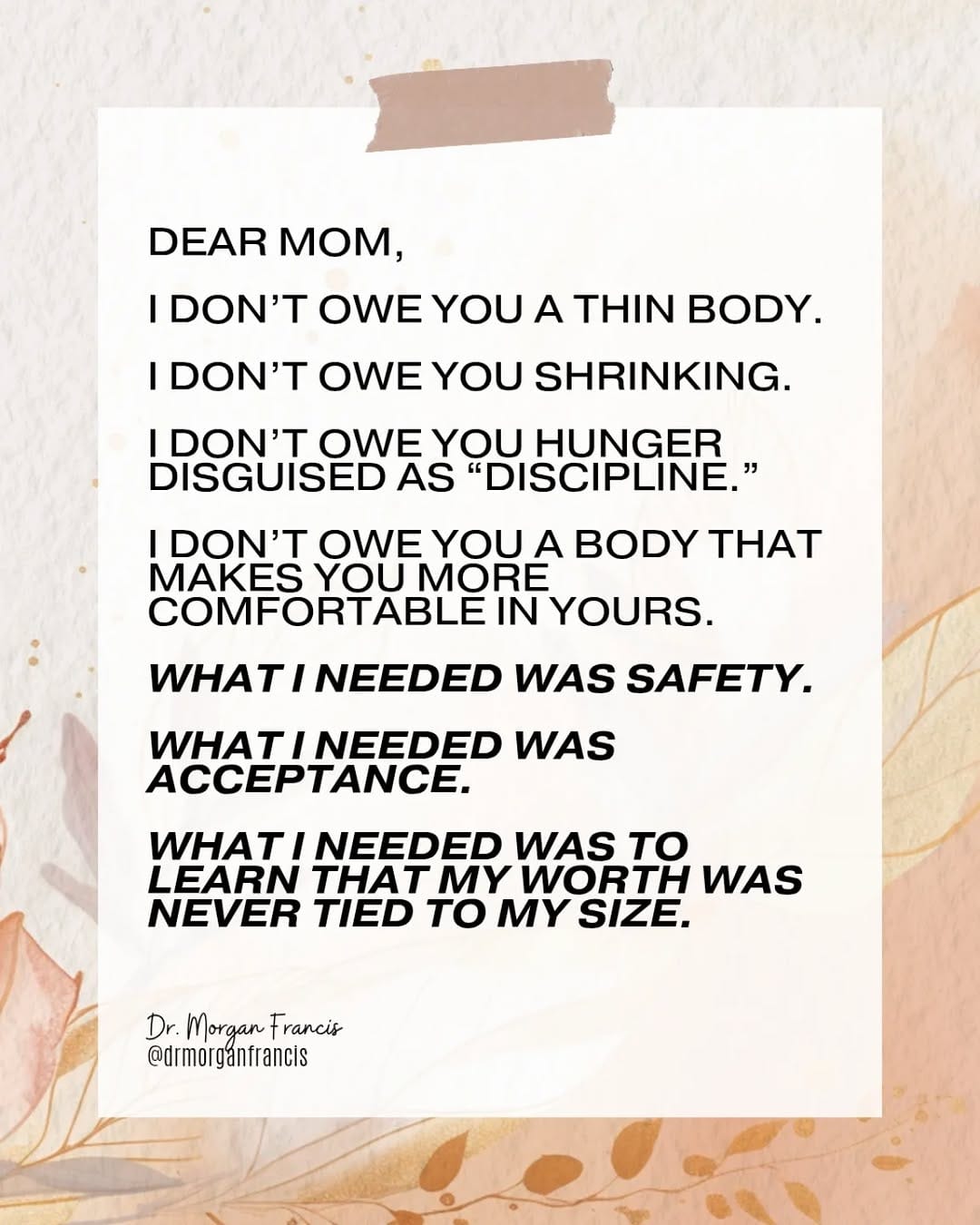 Post 5 by DR. MORGAN TYLER FRANCIS | Eating Disorder Therapist on Instagram (image)