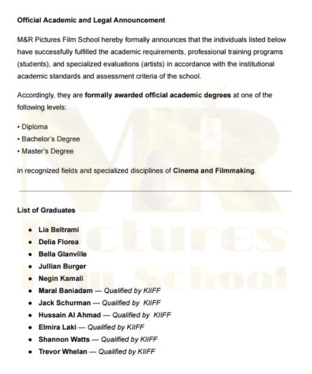 Post 7 by M&R Pictures Film School on Instagram (image)