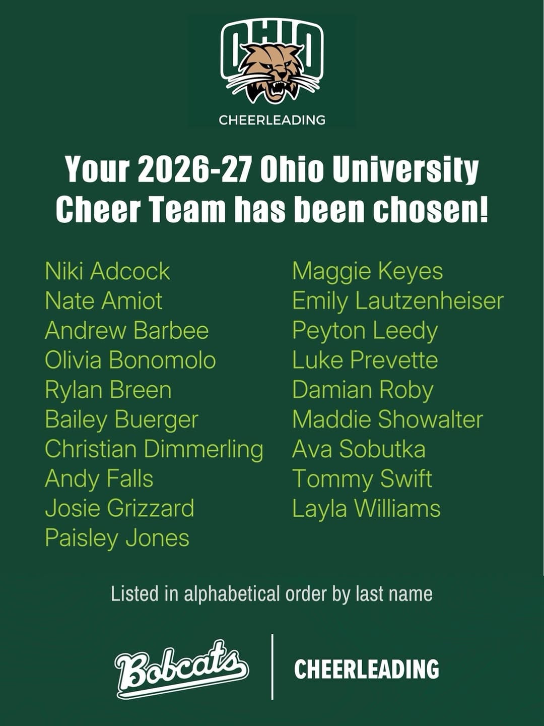 Post 4 by Ohio University Cheerleading on Instagram (image)