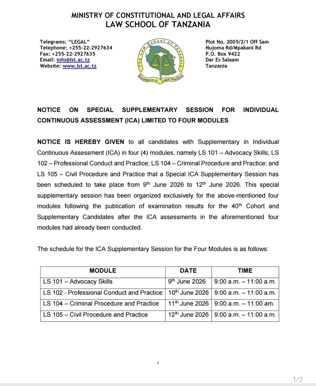 Post 3 by The Law School of Tanzania on Instagram (carousel)
