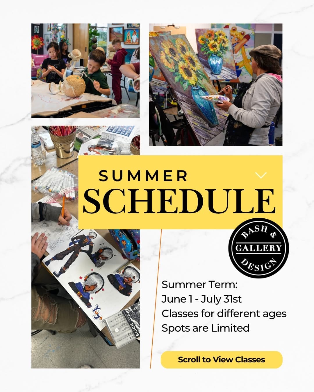 Post 7 by Bash & Design Gallery | Art classes for kids & adults on Instagram (carousel)