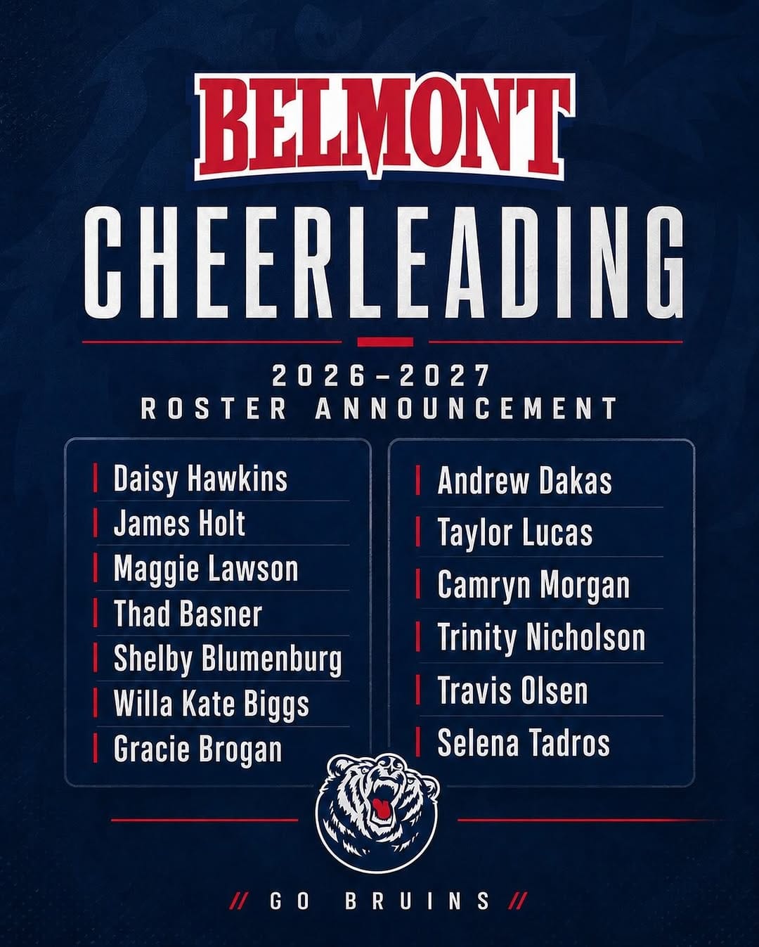 Post 6 by Belmont University Cheer on Instagram (image)