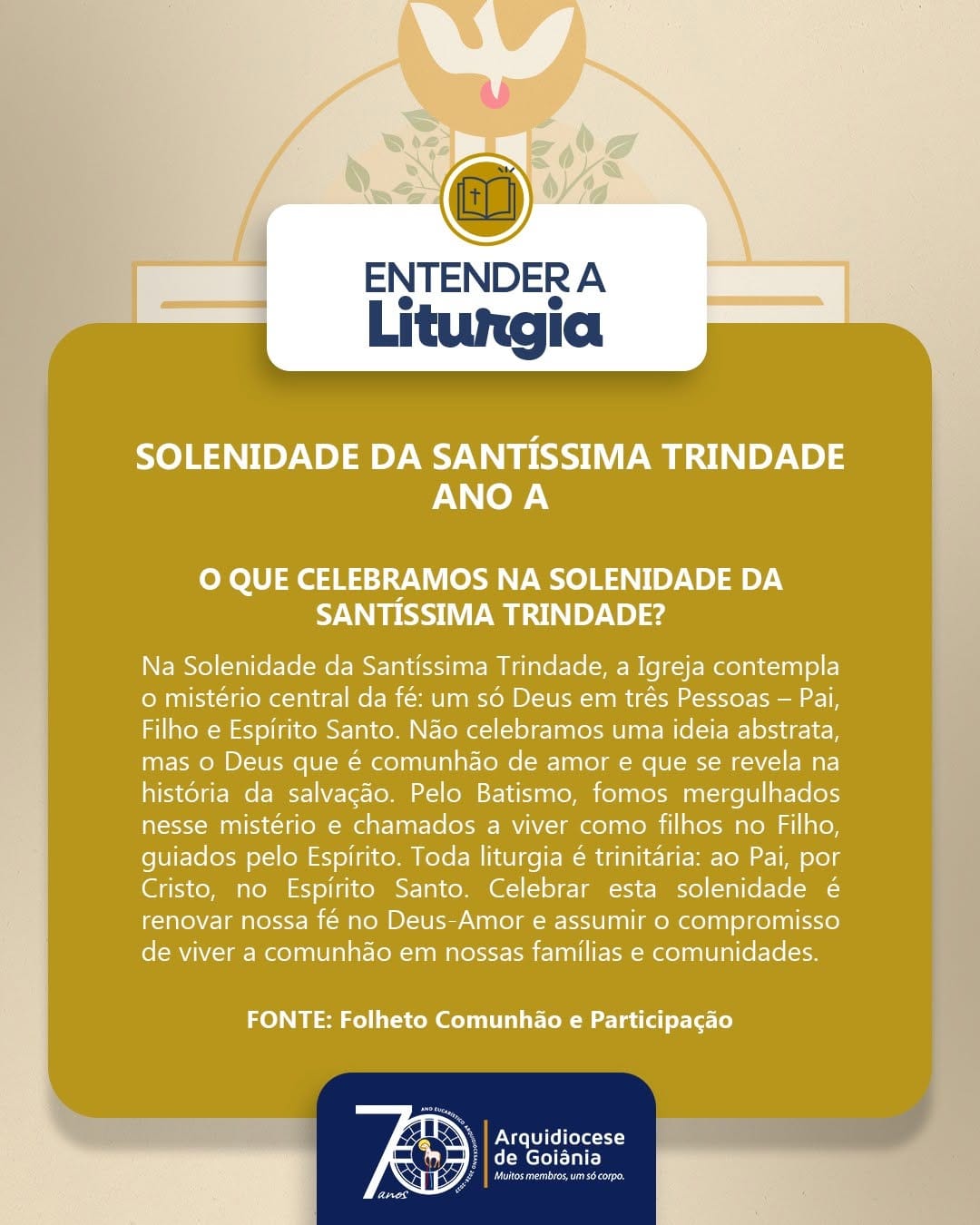 Post 6 by Arquidiocese de Goiânia -  Muitos membros, um só corpo. on Instagram (image)