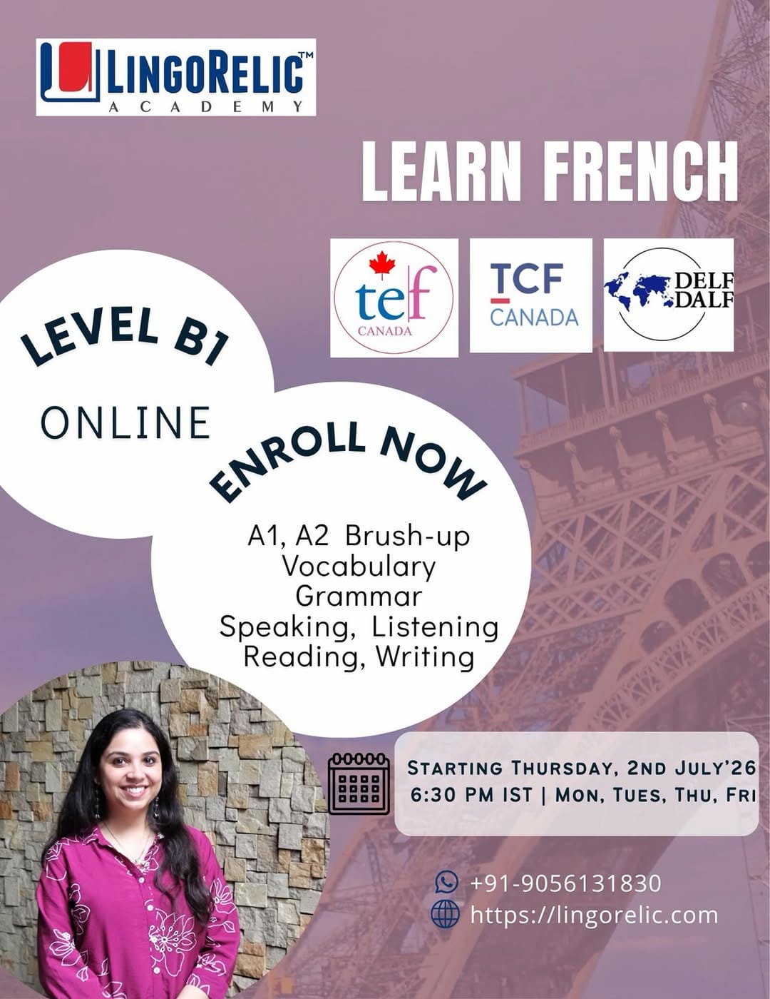 Post 1 by Divya S | French Teacher (C1) | TEF, TCF Canada | DELF, DALF on Instagram (image)