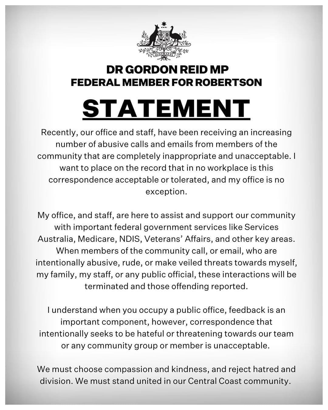 Post 9 by Dr. Gordon Reid MP on Instagram (image)