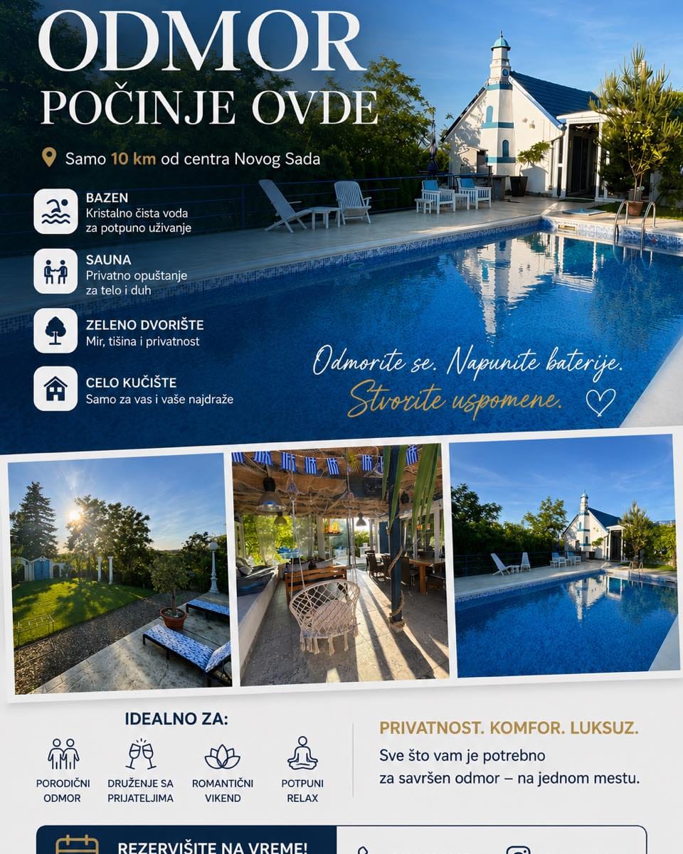 Post 1 by VILA SANTORINI- NOVI SAD/ House with swimming pool, sauna on Instagram (image)