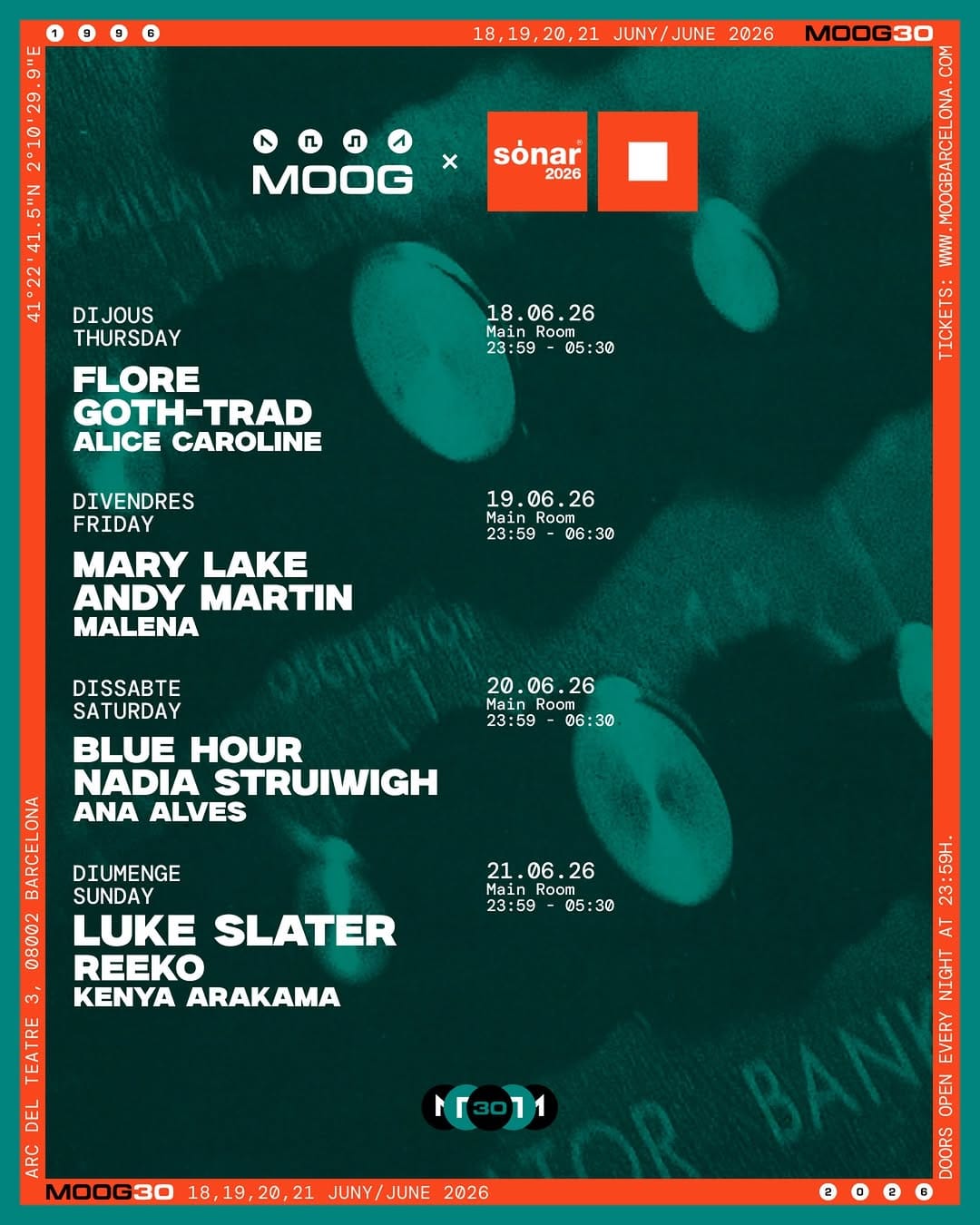 Post 9 by Moog Barcelona Techno Club on Instagram (image)
