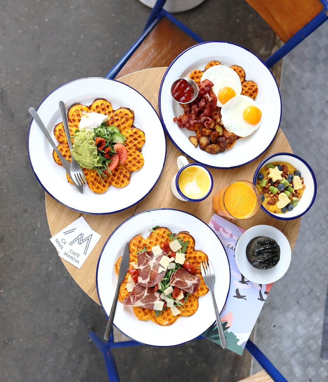 Post 10 by Café Mareva - Brunch lunch coffee 🧇🥑🍳🥓 on Instagram (image)