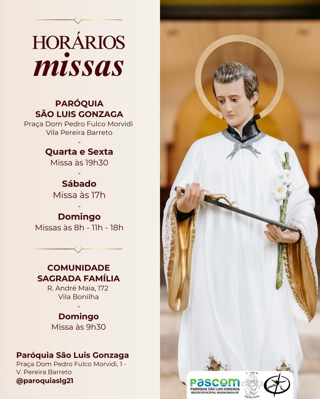 Post 10 by Paróquia São Luis Gonzaga on Instagram (image)