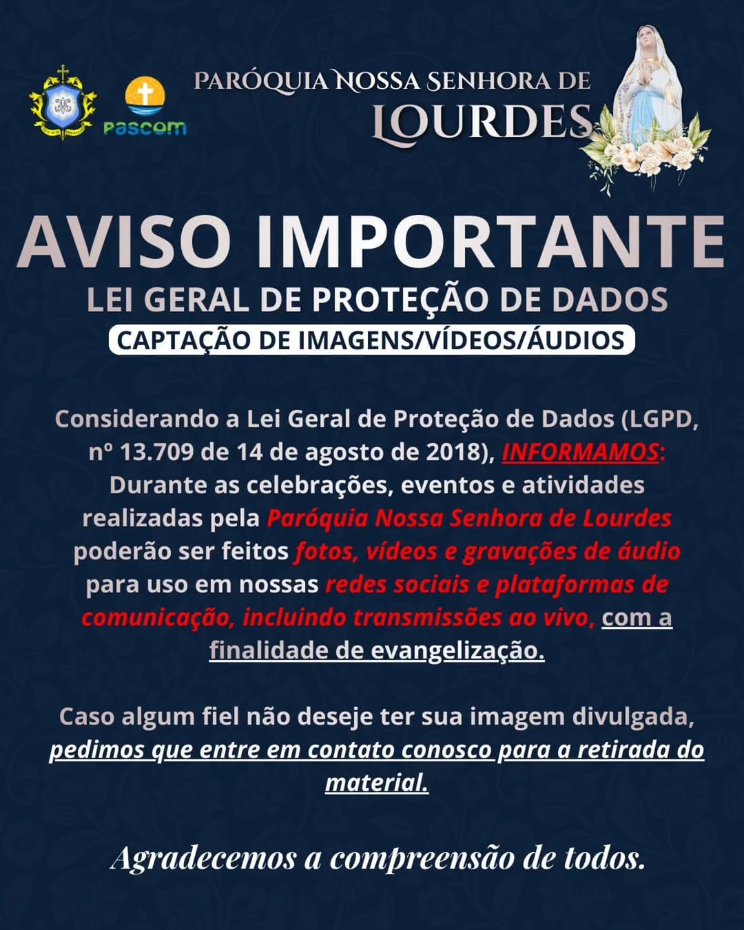 Post 10 by Paróquia Nossa Senhora de Lourdes on Instagram (image)
