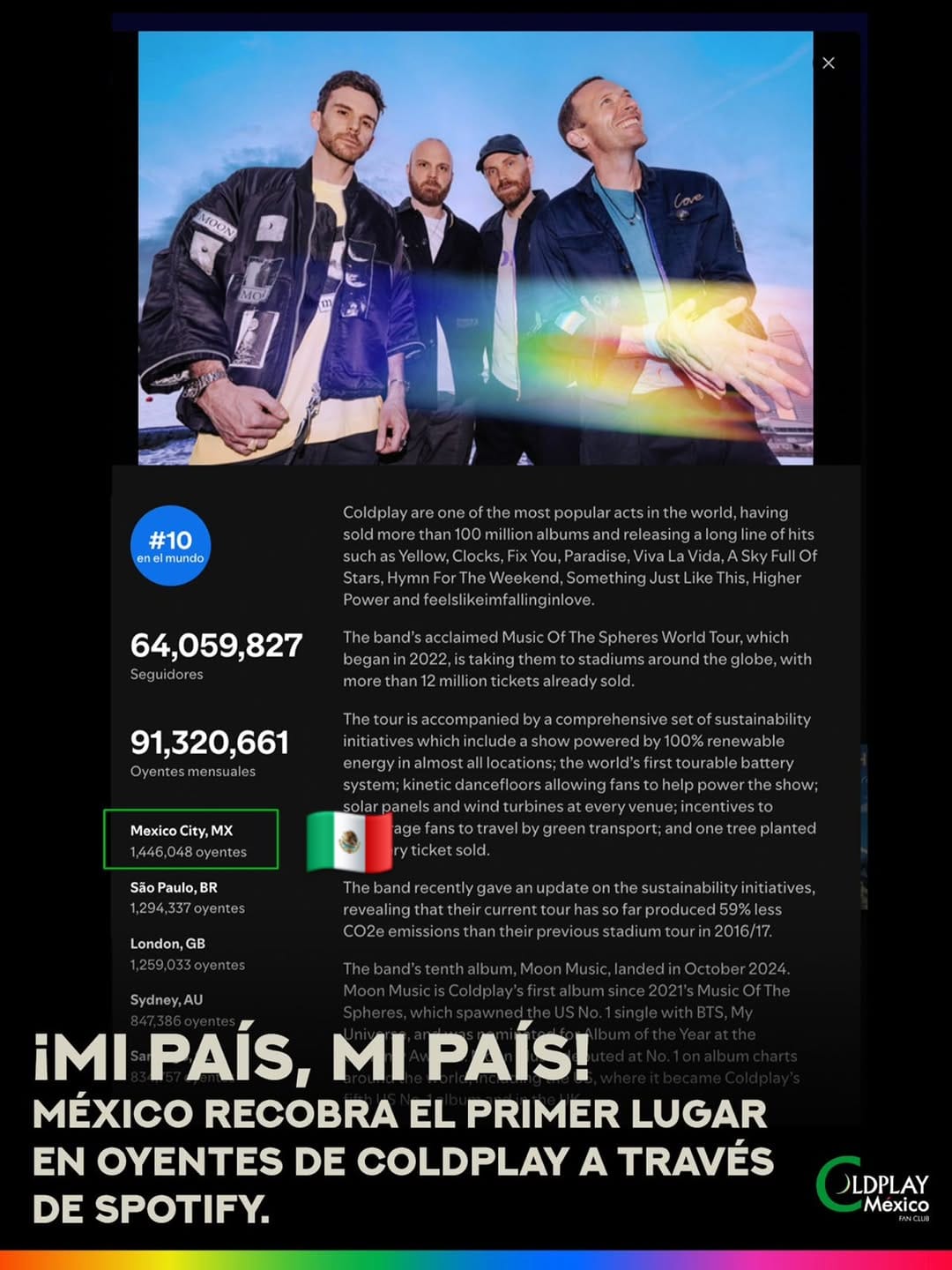 Post 8 by Coldplay México | Fans on Instagram (image)