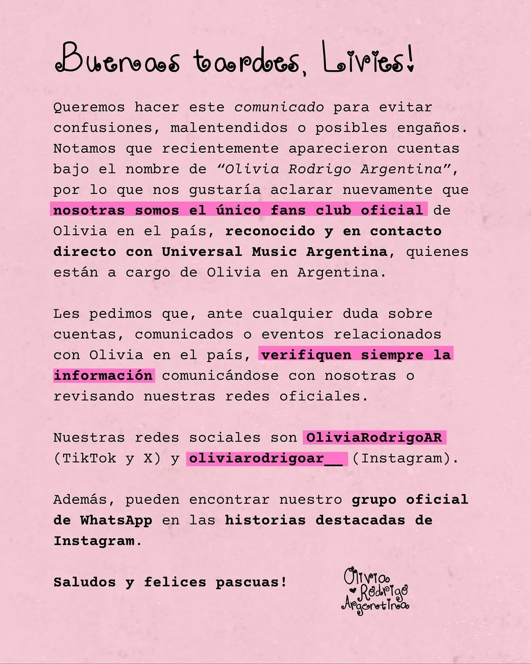 Post 8 by Olivia Rodrigo Argentina | Fans Club on Instagram (image)