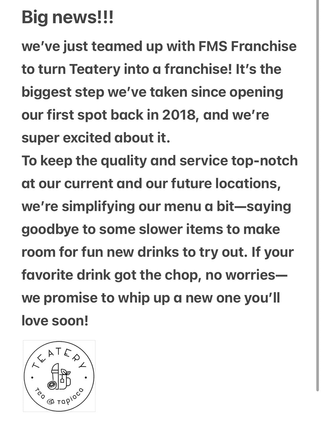 Post 10 by Teatery Tea & Tapioca on Instagram (image)