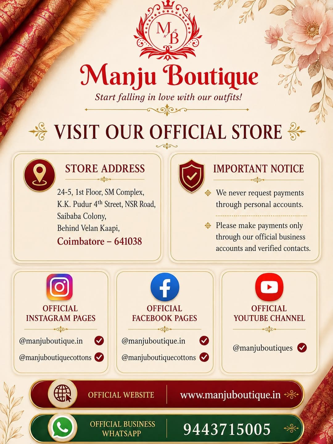 Post 8 by Manju Boutique | Sarees | Coimbatore on Instagram (image)