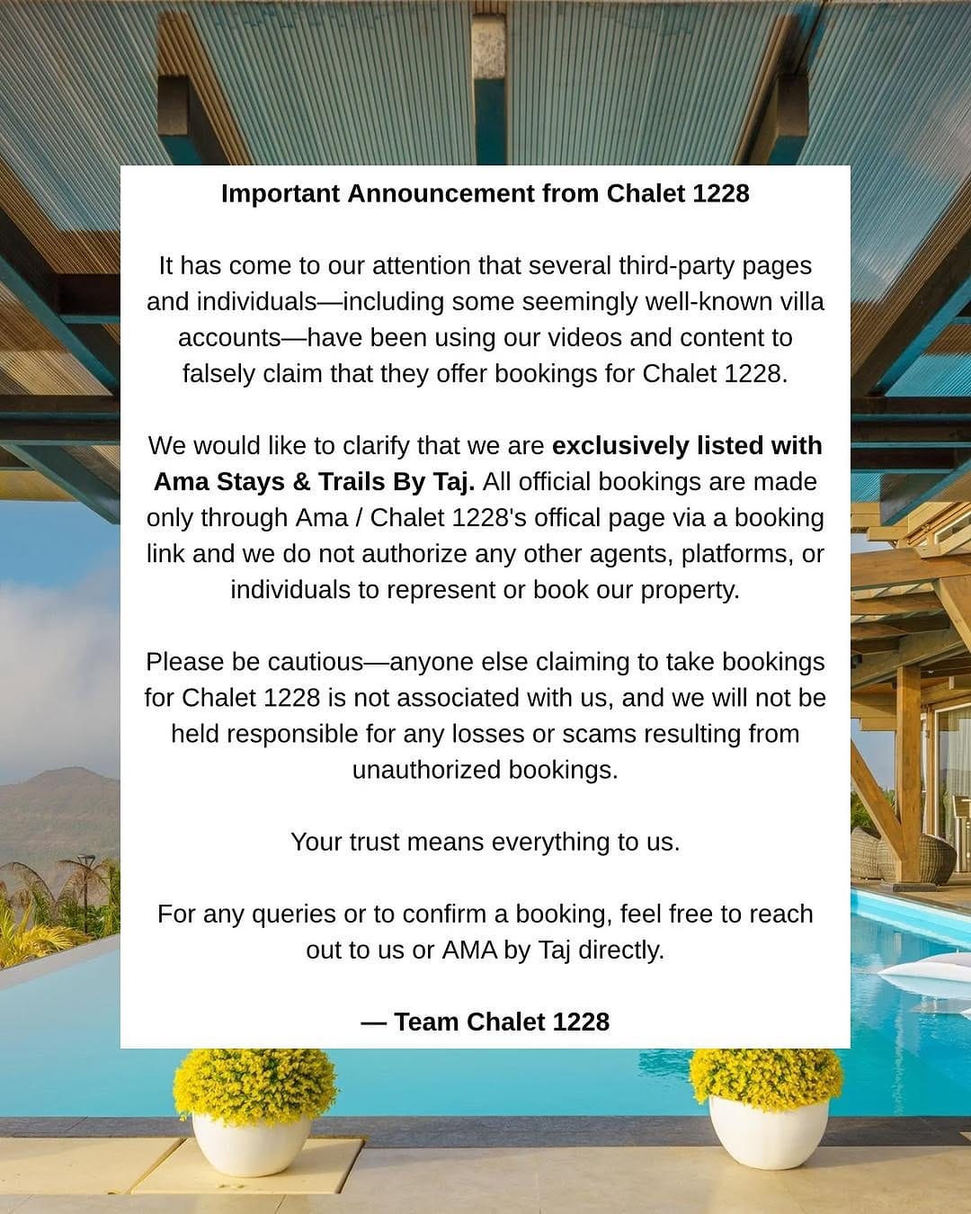 Post 9 by Chalet 1228 | Villa on Instagram (image)