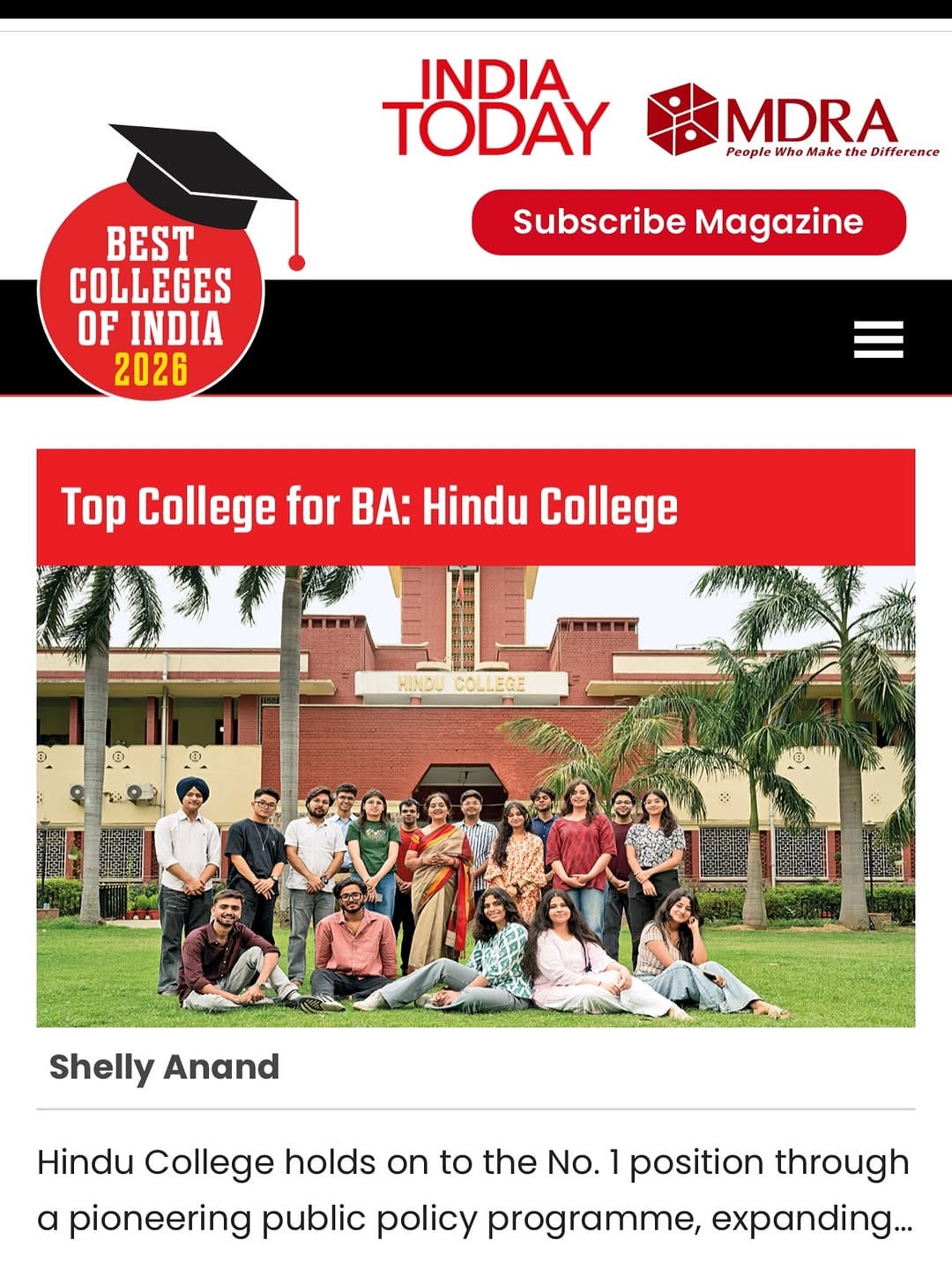 Post 1 by Hindu College, DU on Instagram (carousel)