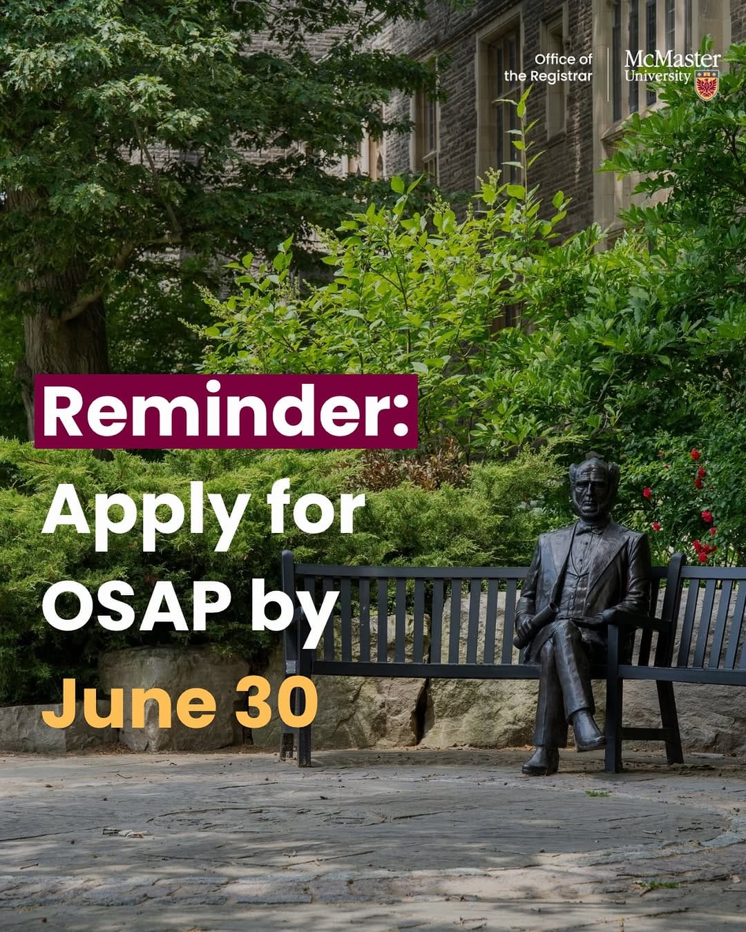 Post 3 by McMaster Registrar’s Office (RO) Student Services on Instagram (image)