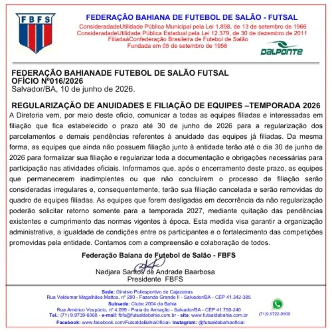 Post 2 by FBFS - Futsal da Bahia on Instagram (image)