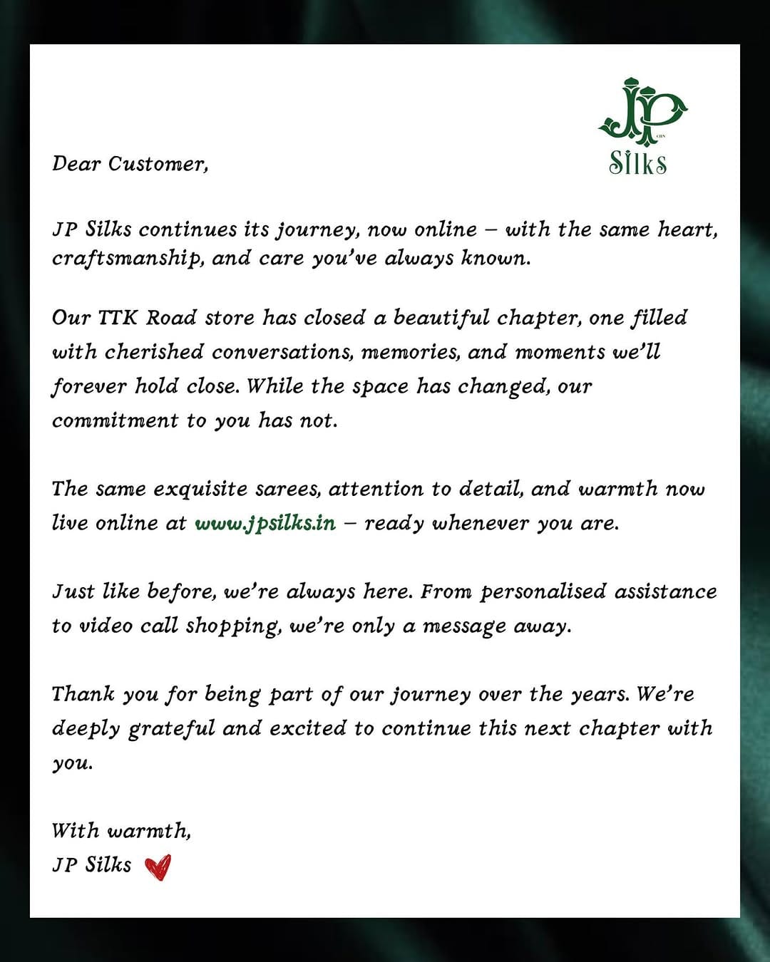 Post 8 by Jp Silks - A Unit of Haami Ventures Pvt Ltd on Instagram (image)